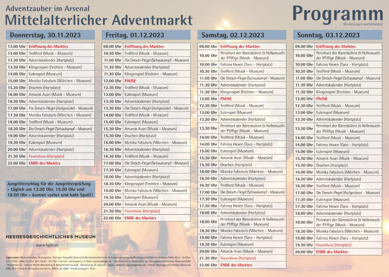 Programm des Mittelalter-Weihnachtsmarktes im HGM Wien 2022 ...